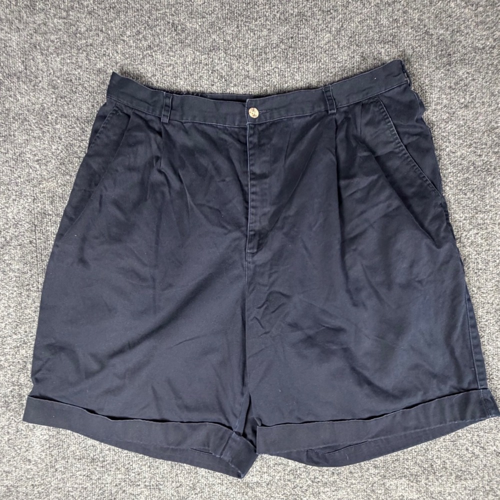 Talbots Woman Navy Blue Cotton Pleated Cuffed Chino Shorts Plus Size 16W